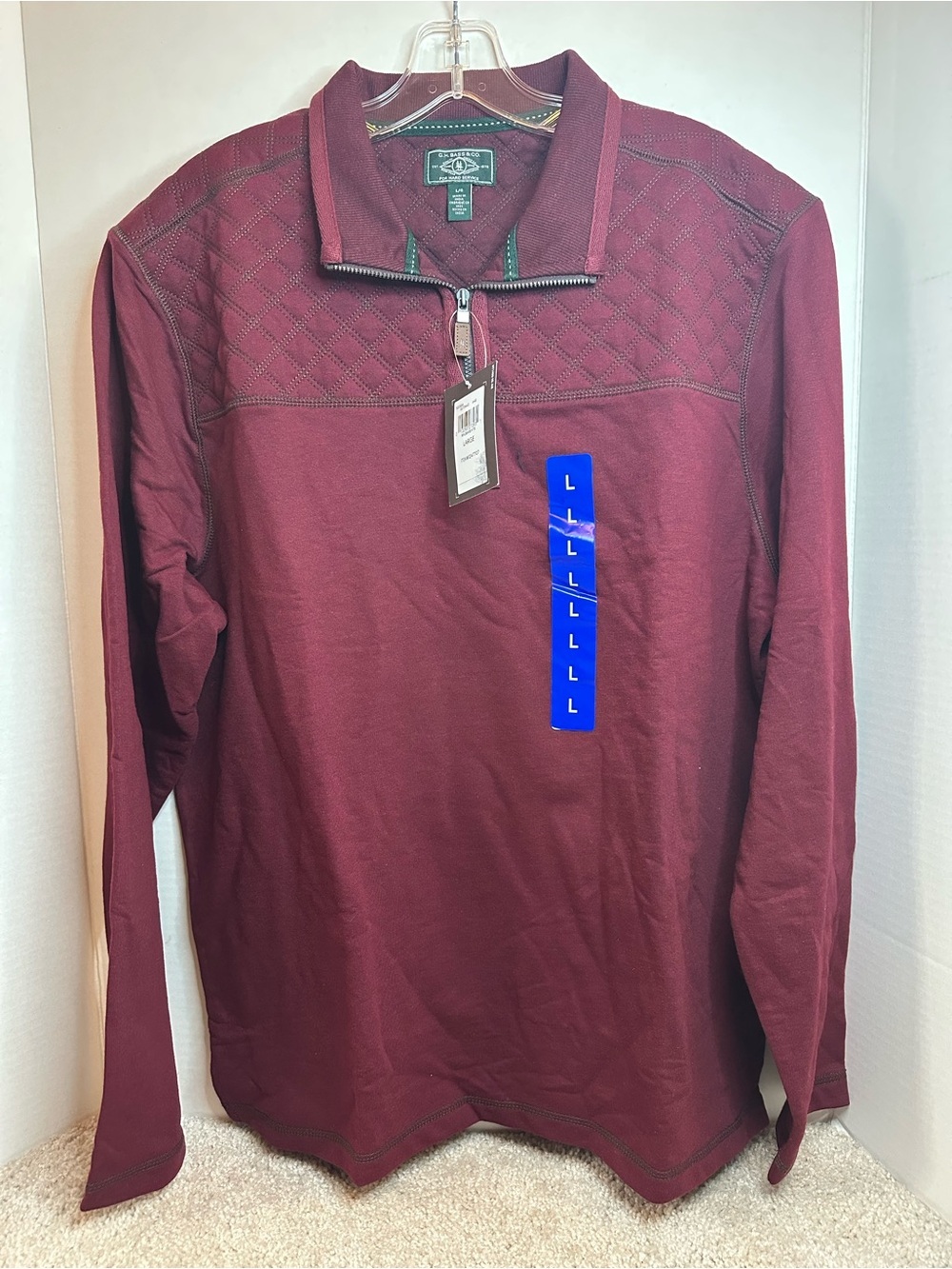 GH Bass & CO Men's Quarter-Zip Long-Sleeve Shirt - Burgundy, Large, NWT